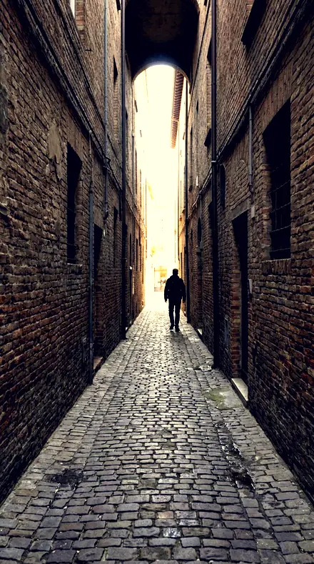 Amber Cobalt applied to The alley, lit warm, shaded cool