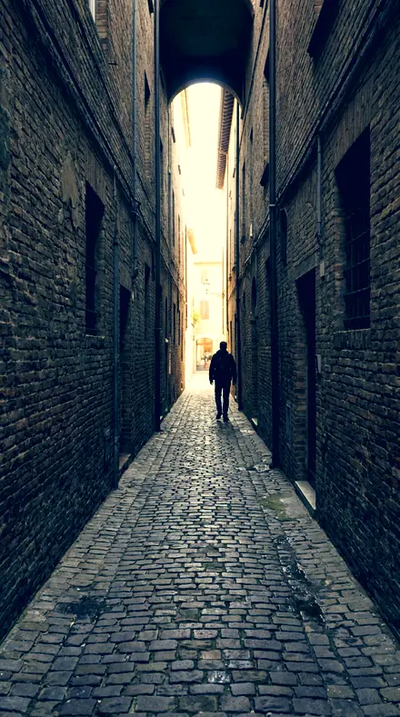 Amber Over applied to The alley, lit warm, shaded cool