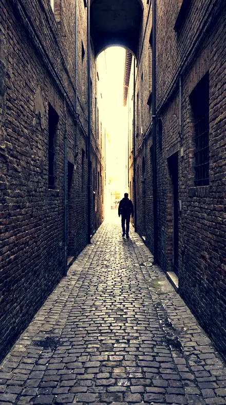 Shade Under applied to The alley, lit warm, shaded cool