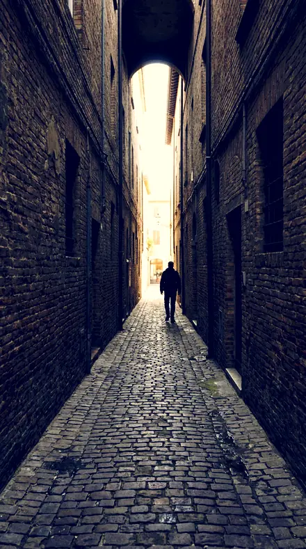 Steep Divide applied to The alley, lit warm, shaded cool