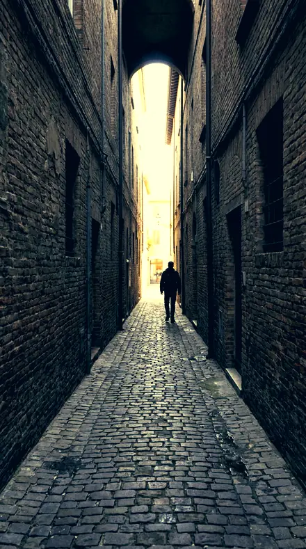 Parted Tone applied to The alley, lit warm, shaded cool